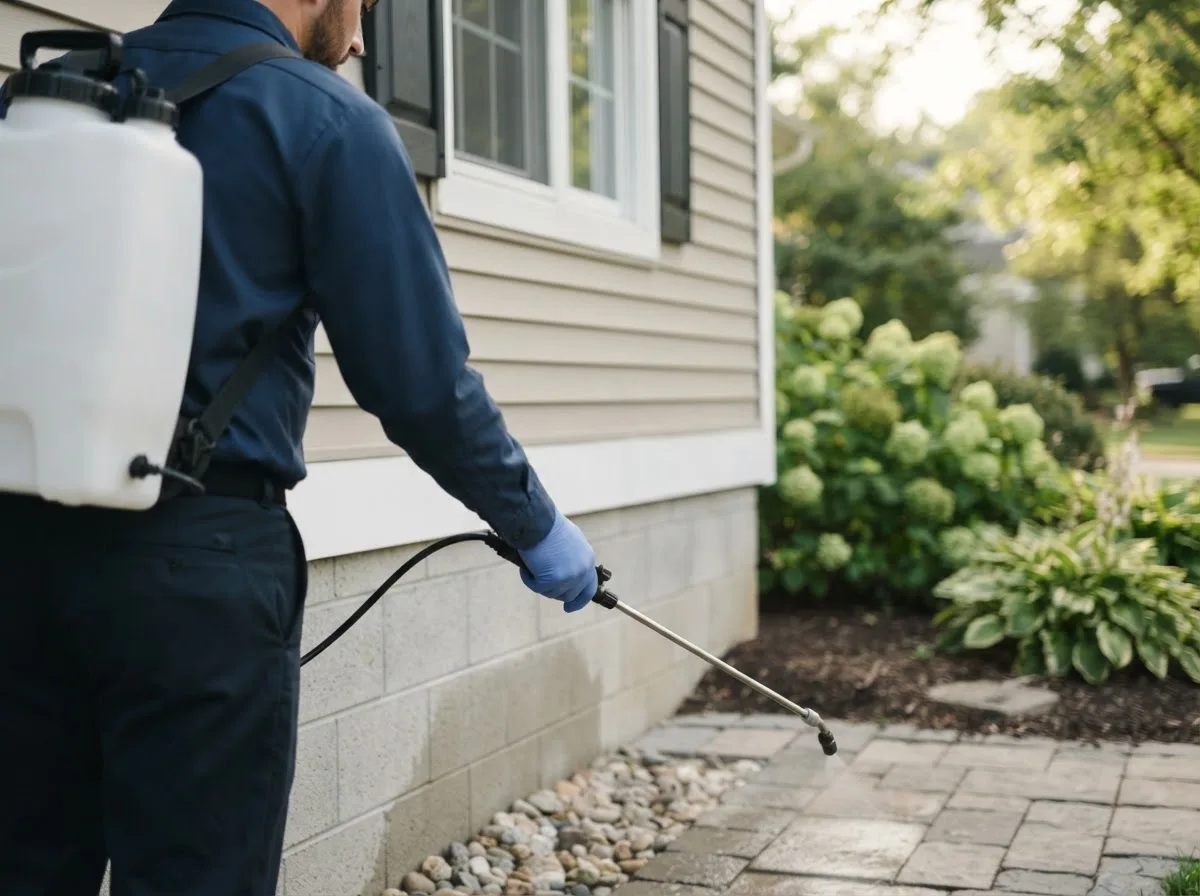 Pest control technician inspecting a home in Edson, KS